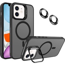 Universal Kzy Iletişim Apple iPhone 11 ile Uyumlu Lens Hediyeli Kamere Korumalı Wireless Şarj Özellikli Standlı Premium Kılıf - Siyah