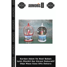 Armoris Kardan Adam ve Noel Babalı Işıklı Müzikli Kar Küresi Dekoratif Obje Masa Süsü Ofis Dekoru