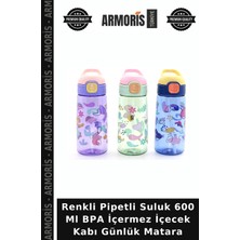 Armoris Renkli Pipetli Suluk 600 ml Bpa Içermez Içecek Kabı Günlük Matara