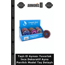 Armoris Taşlı El Aynası Yuvarlak Ince Dekoratif Ayna Parıltılı Model Taş Detaylı