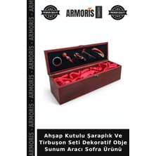 Armoris Ahşap Kutulu Şaraplık ve Tirbuşon Seti Dekoratif Obje Sunum Aracı Sofra Ürünü