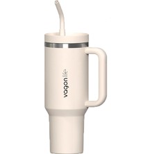 OEM Tumbler Quencher Cup 1200 ml Pipetli Rahat Içim Kulplu SUS304 Paslanmaz Çelik 1.2l Termos 1103-1200ML Krem