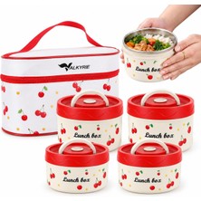 OEM Valkyrie 4 Katlı Kirazlı Yemek Termosu 2040 ml 304 Paslanmaz Çelik Lunch Box Isı Yalıtımlı Çantalı