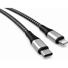 Özkaya Store Type C-Lightning Uyumlu Örgülü Kablo, 27WATT Pd Hızlı Şarj, Remorax Wahoo (1AD x 1metre Grisiyah)