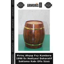 Armoris Pirinç Ahşap Fıçı Kumbara 1996 Ev Hediyesi Dekoratif Saklama Kabı Ofis Süsü
