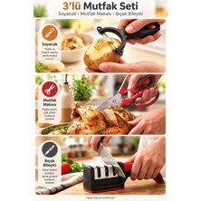 BURADABULDUN 3 Lü Mutfak Seti Sebze Soyucu, Mutfak Makası ve 3 Kademeli Bıçak Bileyici