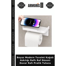 Armoris Beyaz Modern Tuvalet Kağıdı Askılığı Raflı Raf Düzeni Duvar Rafı Pratik Tutucu