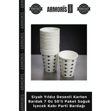 Armoris Siyah Yıldız Desenli Karton Bardak 7 Oz 50'li Paket Soğuk Içecek Kabı Parti Bardağı