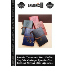 Armoris Pusula Tasarımlı Deri Defter Sayfalı Vintage Ajanda Okul Defteri Notluk Ofis Ajandası