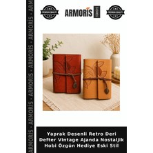 Armoris Yaprak Desenli Retro Deri Defter Vintage Ajanda Nostaljik Hobi Özgün Hediye Eski Stil