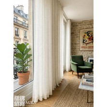 Fluiana  Paris Keten Tül Perde |ekru Keten Ekstrafor Büzgülü Pilesiz Düz Dikim, Modern Dikim Keten Perde