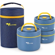 Üstüner Valkyrie 3 Göz Taraftar 304 Paslanmaz Çelik Yemek Lunch Box 420+420+550 ml Isı Yalıtımlı Çantalı