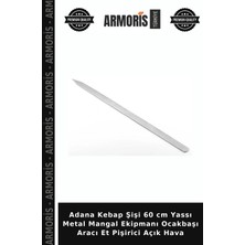 Armoris Adana Kebap Şişi 60 cm Yassı Metal Mangal Ekipmanı Ocakbaşı Aracı Et Pişirici Açık Hava