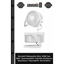 Armoris Portatif Masaüstü Mini USB Fan 360° Ayarlanabilir Günlük Kullanım Aksesuarı Taşınabilir Serinletici