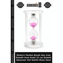 Armoris Modern Pembe Büyük Boy Cam Standlı Kum Saati 15 cm Estetik Aksesuar Stil Sahibi Masa Süsü