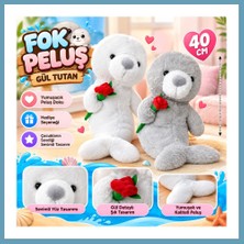 Bezos PL50252 40 cm Fok Gül Tutan Peluş Fok Oyuncak MBT06