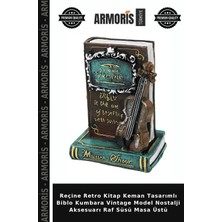 Armoris Reçine Retro Kitap Keman Tasarımlı Biblo Kumbara Vintage Model Nostalji Aksesuarı Raf Süsü Masa Üstü