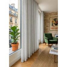 Fluiana  Paris Keten Tül Perde |gri Keten Ekstrafor Büzgülü Pilesiz Düz Dikim, Modern Dikim Keten Perde
