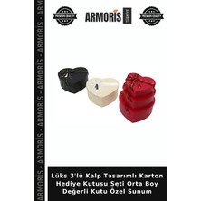 Armoris Lüks 3'lü Kalp Tasarımlı Karton Hediye Kutusu Seti Orta Boy Değerli Kutu Özel Sunum