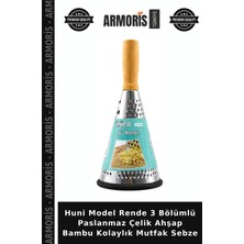 Armoris Huni Model Rende 3 Bölümlü Paslanmaz Çelik Ahşap Bambu Kolaylık Mutfak Sebze