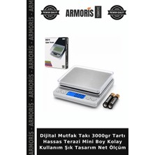 Armoris Dijital Mutfak Takı 3000GR Tartı Hassas Terazi Mini Boy Kolay Kullanım Şık Tasarım Net Ölçüm
