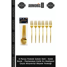 Armoris 6 Parça Yemek Çatalı Seti - Gold Renk - Paslanmaz Çelik Ev Hediyesi Çeyiz Alışverişi Akşam Yemeği
