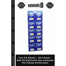 Armoris Ince Pil Alkalin - 20'li Paket - Aaa Pil Elektronik Güç Kumanda Pili Yüksek Performans