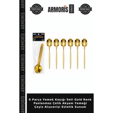 Armoris 6 Parça Yemek Kaşığı Seti Gold Renk Paslanmaz Çelik Akşam Yemeği Çeyiz Alışverişi Estetik Sunum