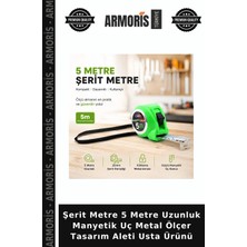 Armoris Şerit Metre 5 Metre Uzunluk Manyetik Uç Metal Ölçer Tasarım Aleti Usta Ürünü