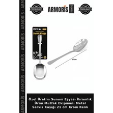 Armoris Özel Üretim Sunum Eşyası Ikramlık Ürün Mutfak Ekipmanı Metal Servis Kaşığı 21 cm Krom Renk