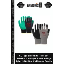 Armoris Xl Işçi Eldiveni - No 10 - Tırtıklı - Karışık Renk Bahçe Işleri Günlük Kullanım Pratik