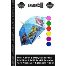 Armoris Okul Çocuk Şemsiyesi Bardaklı Düdüklü 8 Telli Renkli Şemsiye Park Aksesuarı Eğlenceli Model
