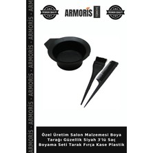 Armoris Özel Üretim Salon Malzemesi Boya Tarağı Güzellik Siyah 3'lü Saç Boyama Seti Tarak Fırça Kase Plastik