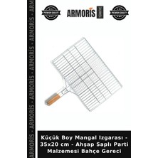 Armoris Küçük Boy Mangal Izgarası - 35X20 cm - Ahşap Saplı Parti Malzemesi Bahçe Gereci