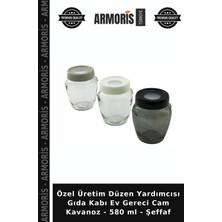 Armoris Özel Üretim Düzen Yardımcısı Gıda Kabı Ev Gereci Cam Kavanoz - 580 ml - Şeffaf