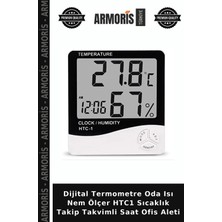 Armoris Dijital Termometre Oda Isı Nem Ölçer Htc1 Sıcaklık Takip Takvimli Saat Ofis Aleti