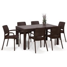 Rattan Lüx Dikdörtgen Kahve Masa Takımı Bahçe&balkon