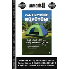 Armoris Outdoor Kolay Kurulumlu Pratik Kamp Çadırı 8 Kişilik 220X300X170 Keşif Malzemesi Macera Ekipmanı