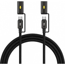 Özkaya Store Bix T2IN1C 240W LED Fener ve Alevsiz Çakmak Fonksiyonlu Type-C To Type-C Şarj ve Data Kablosu 1.2 Metre (Siyah)