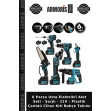 Armoris 6 Parça Usta Elektrikli Alet Seti - Şarjlı - 21V - Plastik Çantalı Cihaz Kiti Bahçe Takımı