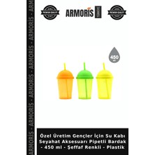 Armoris Özel Üretim Gençler Için Su Kabı Seyahat Aksesuarı Pipetli Bardak - 450 ml - Şeffaf Renkli - Plastik
