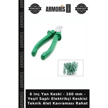 Armoris 6 Inç Yan Keski - 160 mm - Yeşil Saplı Elektrikçi Keskisi Teknik Alet Kavraması Rahat