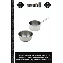 Armoris 2 Parça Sütlük ve Sosluk Seti - 14 cm ve 17 cm - Paslanmaz Çelik Pratik Mutfak Çay Saati Sunum Aracı