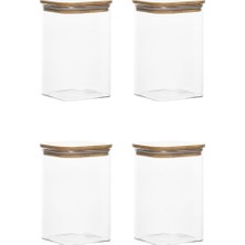 Gy Atelier 6-4 Bambu Vakumlu Kapaklı Kare Borsilikat Cam 4lü Kavanoz Seti Saklama Kabı 1250ML 9,5X15CM