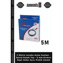 Armoris 5 Metre Lavabo Açma Sustası - Spiral Esnek Yay - 6 mm Kırmızı Saplı Gider Açıcı Pratik Çözüm