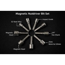 Üstüner Orret Home 9 Parça Manyetik Somun Ucu Seti – 5MM-13MM Arası Lokma Uç Takımı, Matkap Uyumlu Somun Sökme Adaptörü, 1/4" Altıgen Şaft, Manyetik Başlıklı Lokma Anahtar Uçları