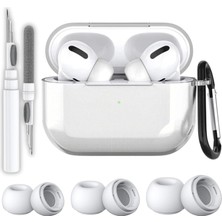 OEM Airpods Pro 2.nesil Uyumlu Şeffaf Premium Kulaklık Kılıfı, Anc Delikli Yedek Silikon Uçları (S,m,l) ve 3'ü 1 Arada Bluetooth Kulaklık Temizleme Kalemi Seti (Şeffaf)