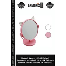 Armoris Makyaj Aynası - Kedi Kulaklı Tasarım - Masaüstü - Plastik Çalışma Masası Sürpriz Hediye Ev Hediyesi
