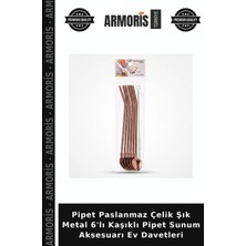 Armoris Pipet Paslanmaz Çelik Şık Metal 6'lı Kaşıklı Pipet Sunum Aksesuarı Ev Davetleri
