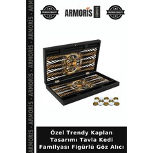 Armoris Özel Trendy Kaplan Tasarımı Tavla Kedi Familyası Figürlü Göz Alıcı